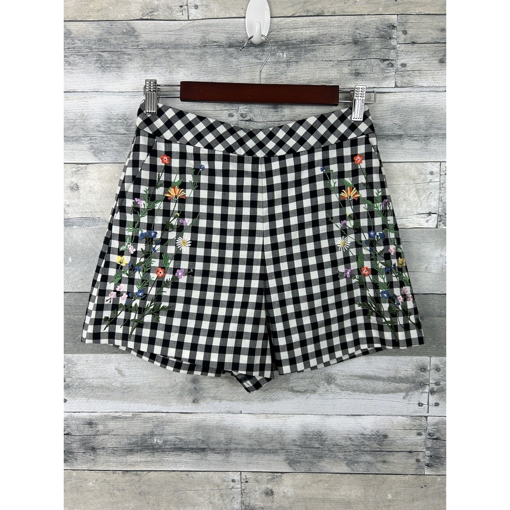 Topshop Women's Checkered Shorts Size 4 With Embroidery Retro